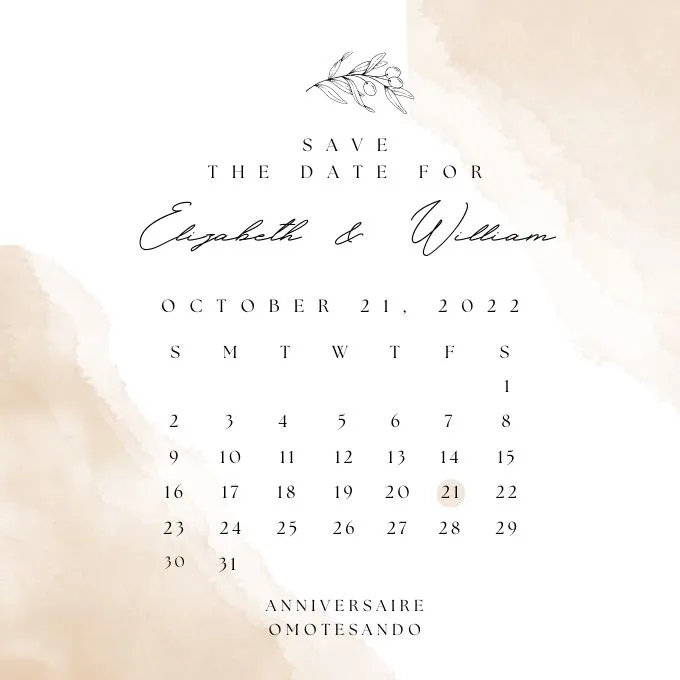 カレンダーのデザインの「Save The Date」のカード