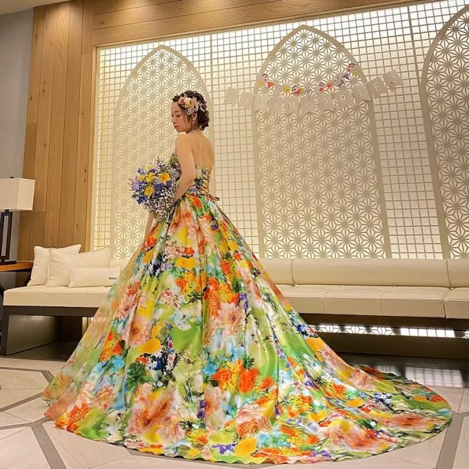 花柄カラードレスウェディングドレス