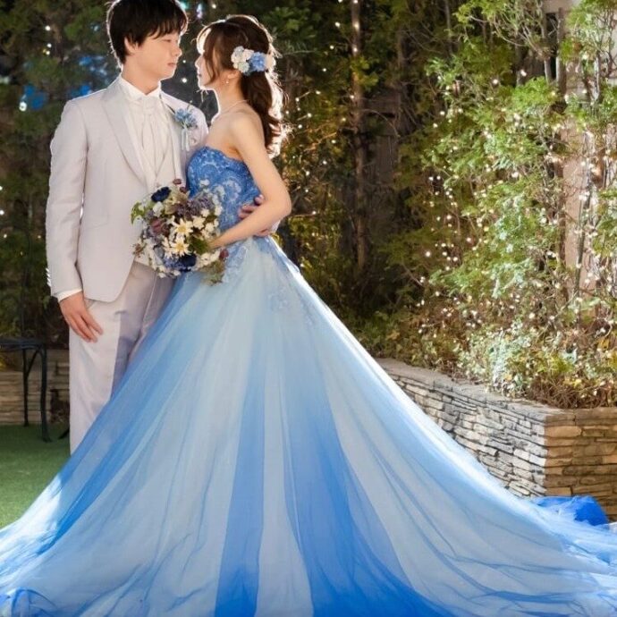 豪華！ カラードレス 青/ブルー キラキラチュール 結婚式/披露宴  