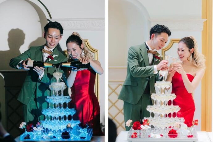 結婚式のシャンパンタワーの演出