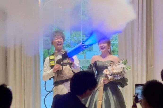 結婚式のスモークジェットガンの演出