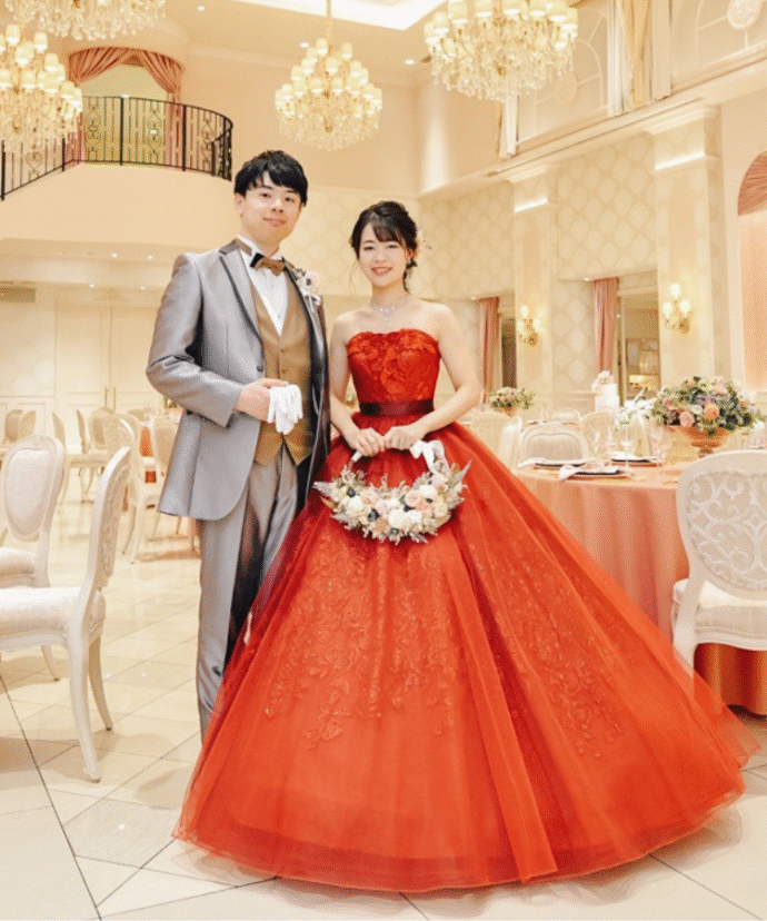 ⑥ラテコッタオレンジ×ブラウンリボンのドレス