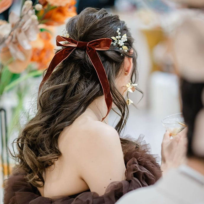 ベロアリボンの花嫁ヘア