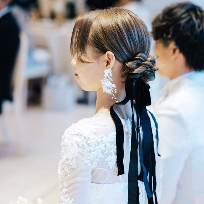 ベロアリボンの花嫁ヘア