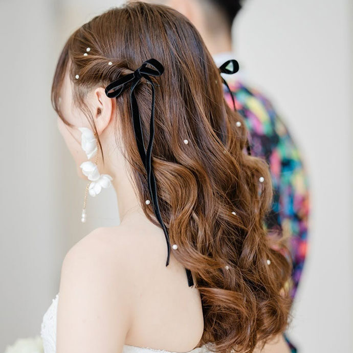 ベロアリボンの花嫁ヘア