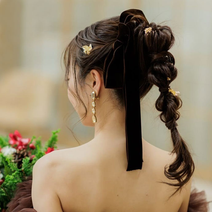 ベロアリボンの花嫁ヘア