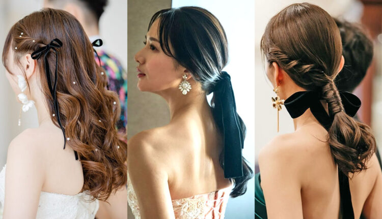 ベロアリボンの結婚式ヘアアレンジ10選♡結び方＆太さ別で紹介【今週のスタスナ】