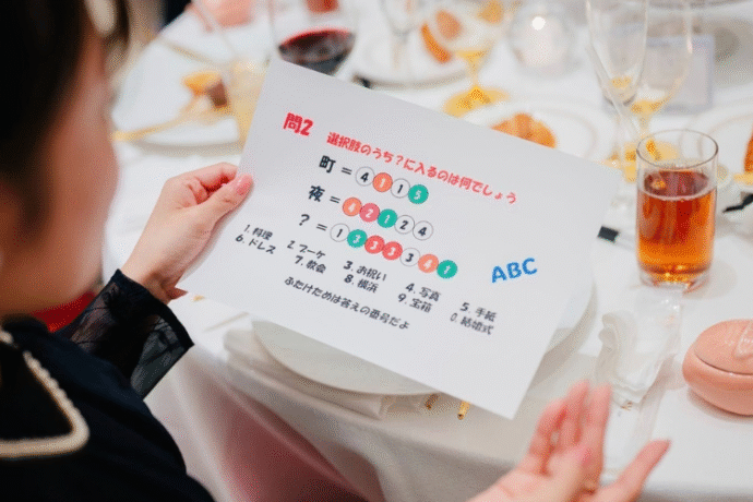 ⑥ サプライズ演出！テーブル対抗謎解きクイズ