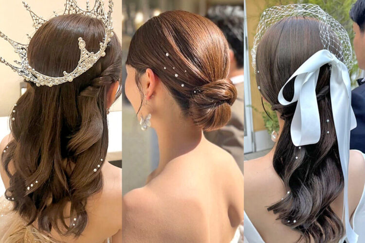 大人気！パールシールの花嫁ヘア10選♡ダウンスタイル＆シニヨンにつけるだけ【今週のスタスナ】