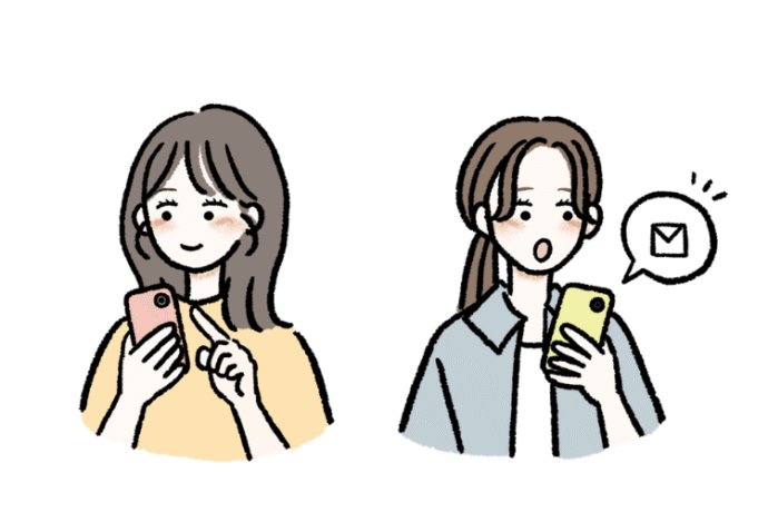 メッセージのやり取りをする女性の友人同士のイラスト