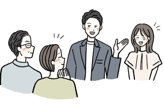 男性が彼女を両親に紹介するシーンのイラスト