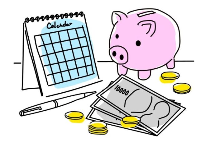 カレンダーと貯金箱のイラスト