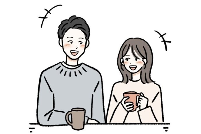 リラックスしながら談笑するカップルのイラスト