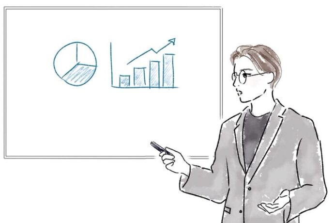 仕事でプレゼンをする男性イラスト