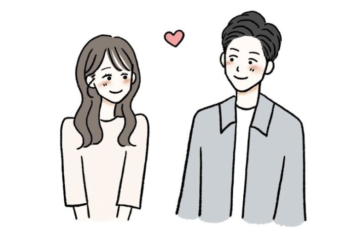 微笑み合うカップルのイラスト画像