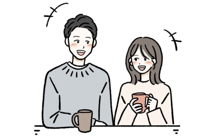 リラックスした笑顔で話し合う男女のイラスト
