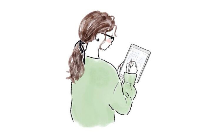 所要時間と当日のスケジュールを伝えておく女性イラスト