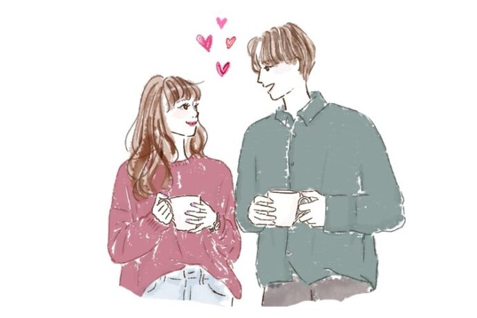 リラックスして会話をするカップル