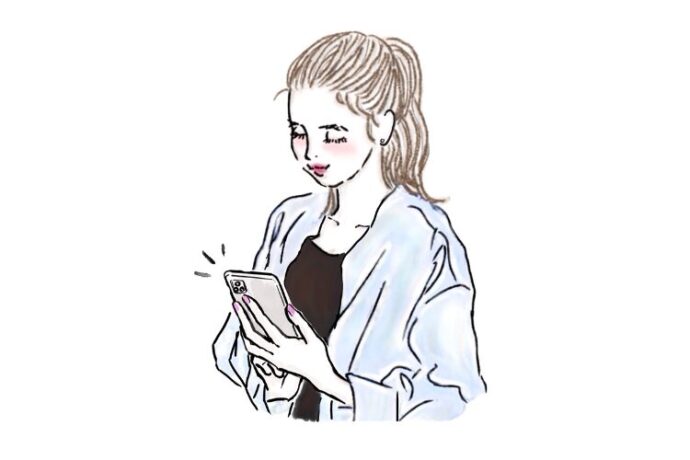 スマホ予約をする女性イラスト