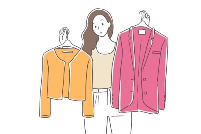 コーディネートに悩む女性イラスト