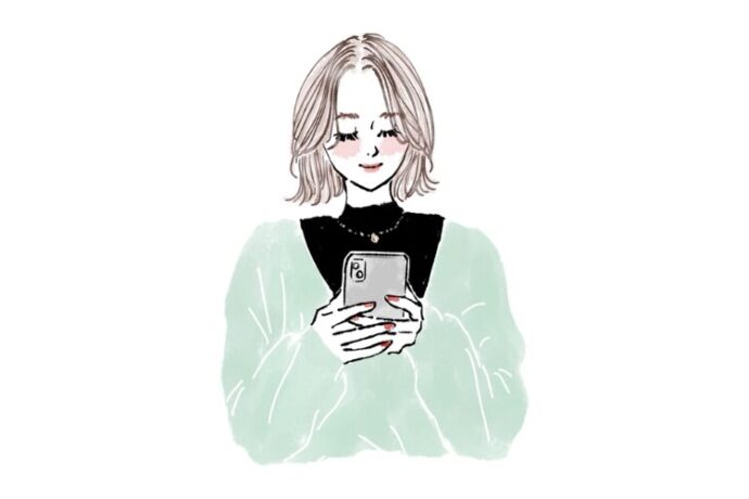 スマホで予約をする女性のイラスト