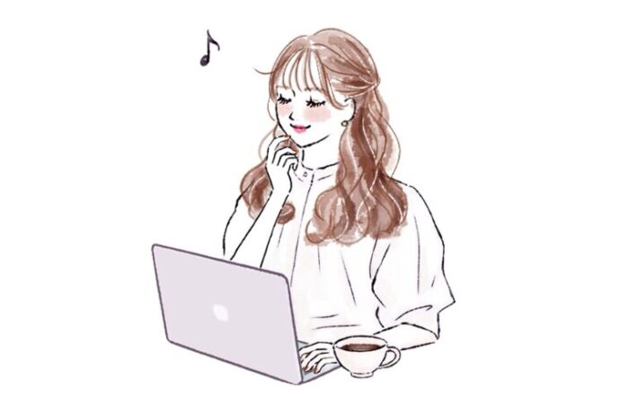パソコンからサイトを見る女性のイラスト
