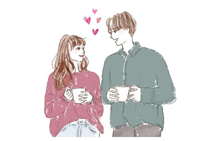 相談するカップルのイラスト